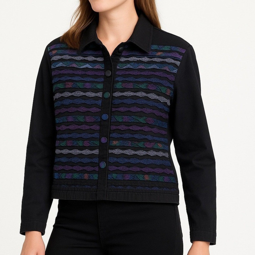 Halsey Collection Womens Boho S Artwear Cotton Jacket Multicolor Button Front
